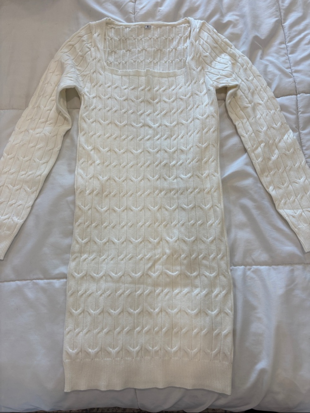 SHEIN Cream Cable-Knit Long Sleeve Sweater Dress